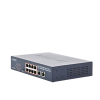 Switch de Escritorio No Administrable / 8 Puertos 10/100/1000T PoE+ 802.3at / 2 Puertos Uplink 10/100/1000T / Presupuesto PoE 120 Watts / Modos Estándar, VLAN y Extend / Distancia Extendida 250 mts / Rackeable