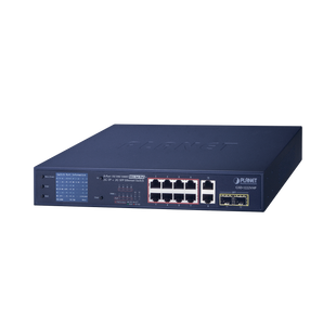 Switch No Administrable 8 Puertos Gigabit con Modo Extend PoE a 250 mts, 2 puertos Uplink 10/100/1000 Mbps, 2 Puertos SFP