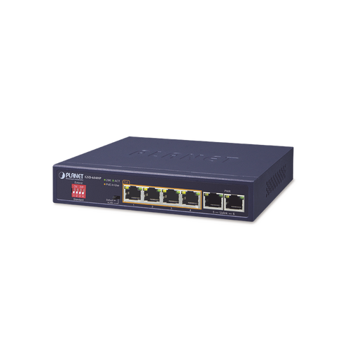 Switch No Administrable 4 Puertos 10/100/1000T 802.3at PoE + 2 Puertos 10/100/1000T de Uplink para Escritorio