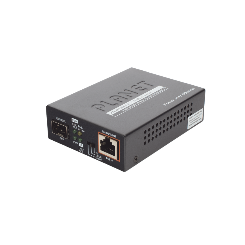 Convertidor de Medios PoE, 1 Puerto RJ45 Gigabit con Salida PoE 802.3af/at/bt (Hasta 60 W)/ 1 Puerto SFP 100/1000BASE-X