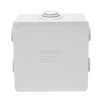 Caja Estanca de PVC Para Derivación y Conexión, 6 Entradas, Tapa a Presión, 80×80×40 mm (Mayor Área Interna, Uso Exterior IP44, Material que no Propaga el Fuego y Libre de Hálogenos
