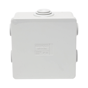 Caja Estanca de PVC Para Derivación y Conexión, 6 Entradas, Tapa a Presión, 80×80×40 mm (Mayor Área Interna, Uso Exterior IP44, Material que no Propaga el Fuego y Libre de Hálogenos