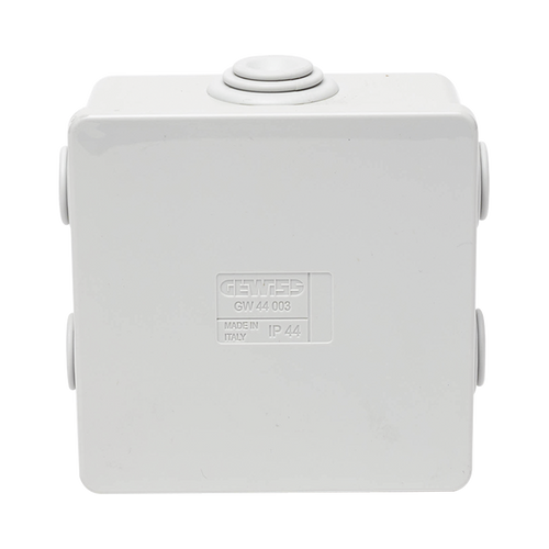 Caja Estanca de PVC Para Derivación y Conexión, 6 Entradas, Tapa a Presión, 80×80×40 mm (Mayor Área Interna, Uso Exterior IP44, Material que no Propaga el Fuego y Libre de Hálogenos