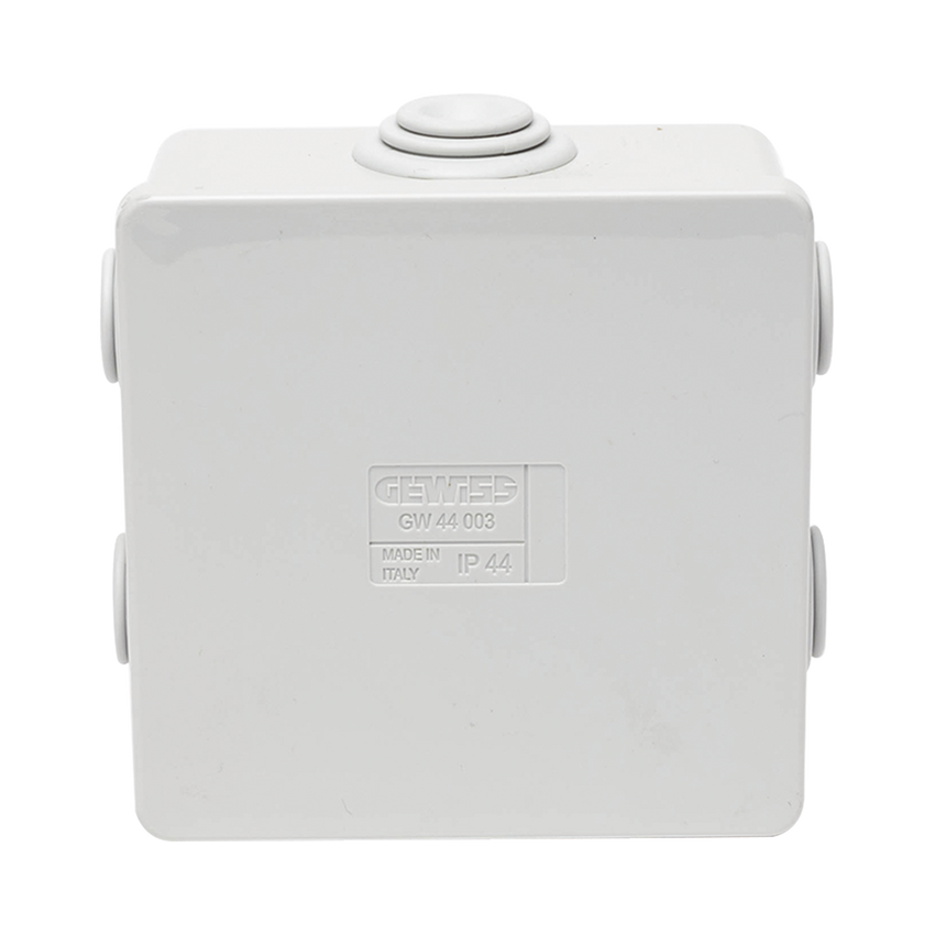 Caja Estanca de PVC Para Derivación y Conexión, 6 Entradas, Tapa a Presión, 80×80×40 mm (Mayor Área Interna, Uso Exterior IP44, Material que no Propaga el Fuego y Libre de Hálogenos