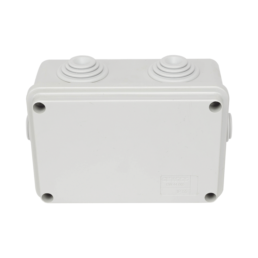 Caja Estanca de PVC Para Derivación y Conexión, 6 Entradas, Tapa Atornillada, 120x80x50 mm (Área interna), Uso Exterior IP55, Material que no Propaga el Fuego y Libre de Hálogenos