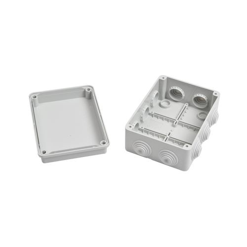 Caja Estanca de PVC Para Derivación y Conexión, 10 Entradas, Tapa Atornillada, 150x110x70 mm (Área interna), Uso Exterior IP55, Material que no Propaga el Fuego y Libre de Hálogenos