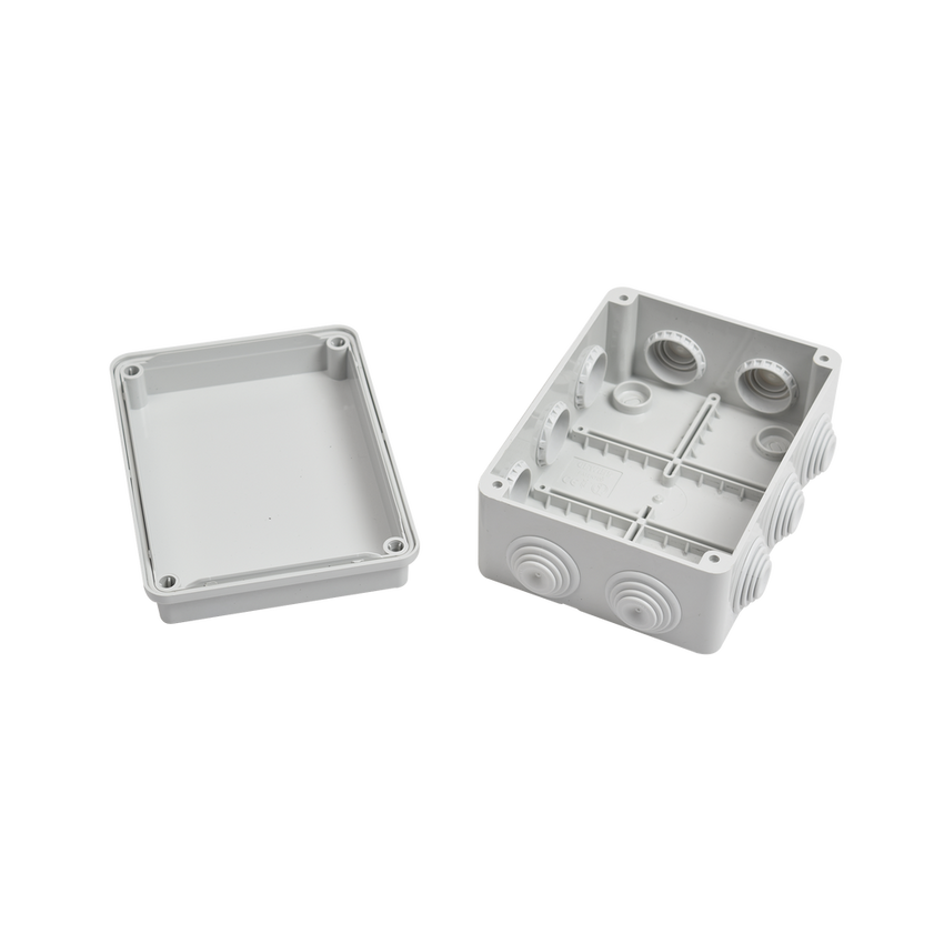 Caja Estanca de PVC Para Derivación y Conexión, 10 Entradas, Tapa Atornillada, 150x110x70 mm (Área interna), Uso Exterior IP55, Material que no Propaga el Fuego y Libre de Hálogenos