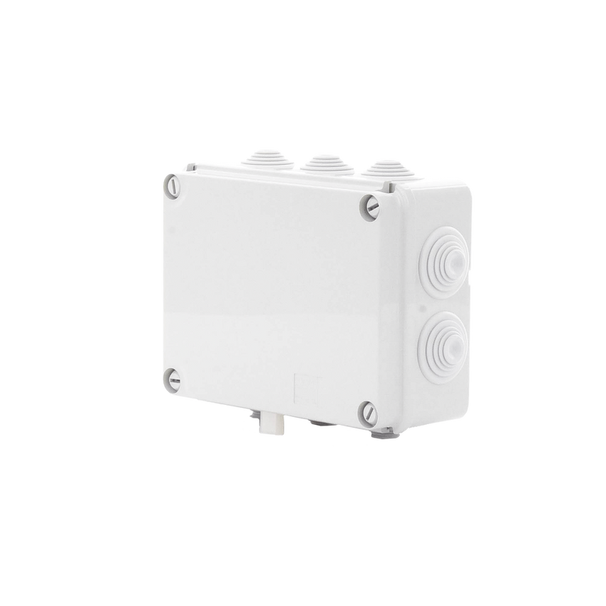 Caja de derivación de PVC Auto-extinguible con 10 entradas, tapa atornillada, 190 x 140 x 70 MM, Para Exterior (IP55)