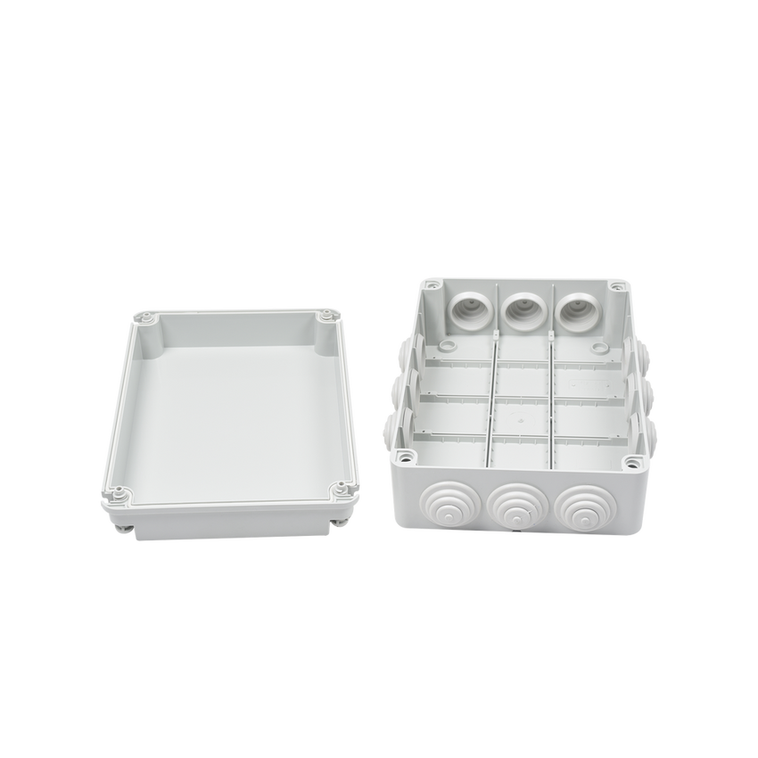 Caja Estanca de PVC Para Derivación y Conexión, 12 Entradas, Tapa Atornillada, 300x220x120 mm  (Área interna), Uso Exterior IP55, Material que no Propaga el Fuego y Libre de Hálogenos