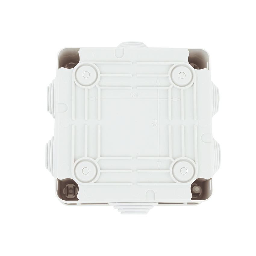 Caja Estanca de PVC Para Derivación y Conexión, 6 Entradas, Tapa con Tornillo de 1/4" de Vuelta, 100x100x50 mm (Área Interna), Uso Exterior IP55, Material que no Propaga el Fuego y Libre de Hálogenos