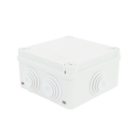 Caja Estanca de PVC Para Derivación y Conexión, 6 Entradas, Tapa con Tornillo de 1/4" de Vuelta, 100x100x50 mm (Área Interna), Uso Exterior IP55, Material que no Propaga el Fuego y Libre de Hálogenos