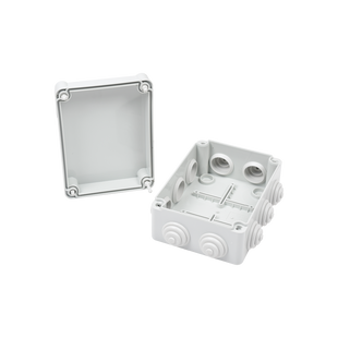 Caja Estanca de PVC Para Derivación y Conexión, 10 Entradas, Tapa con Tornillo de 1/4" de Vuelta, 150x110x70 mm (Área interna), Uso Exterior IP55, Material que no Propaga el Fuego y Libre de Hálogenos