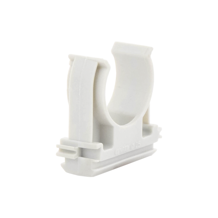 Soporte de presión (Abrazadera), PVC Auto-extinguible, abierto para tubería de 25 mm