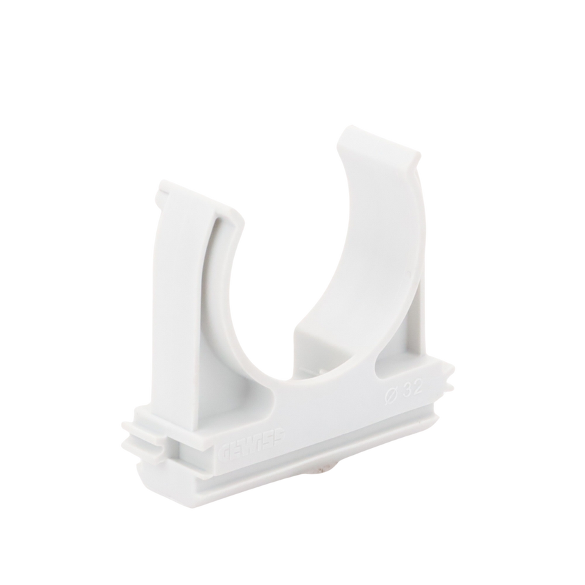 Soporte de presión (Abrazadera), PVC Auto-extinguible, abierto para tubería de 32 mm