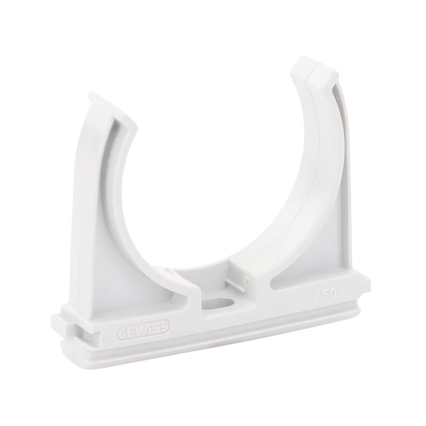 Soporte de presión (Abrazadera), PVC Auto-extinguible, abierto para tubería de 50 mm