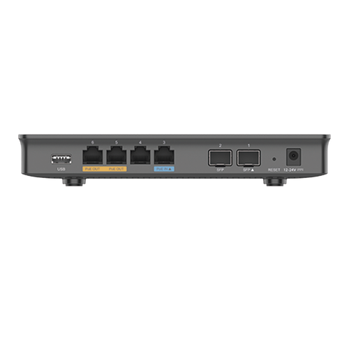 Router Gigabit VPN / Balanceador de cargas / 30,000 sesiones NAT /  4 puertos 10/100/1000 Mbps + 2 puertos SFP (WAN/LAN) / 1 puerto entrada PoE(af/at) / 2 puertos salida PoE (af/at) / Compatible con GWN Cloud.