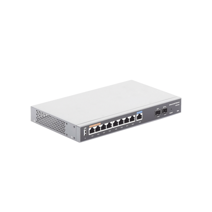 Router Gigabit VPN / Balanceador de cargas / 60,000 sesiones NAT /  9 puertos 10/100/1000 Mbps + 2 puertos SFP (WAN/LAN) / 1 puerto entrada PoE(af/at) / 2 puertos salida PoE (af/at) / Compatible con GWN Cloud.