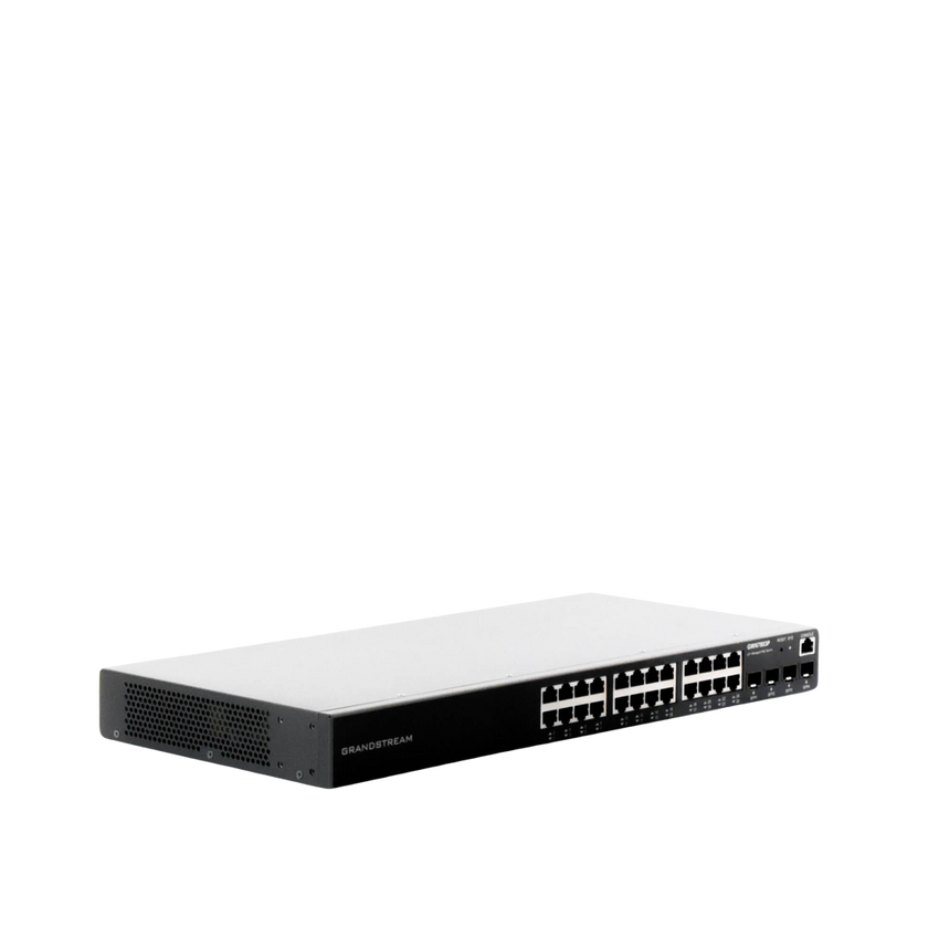 Switch PoE+ Administrable / 24 Puertos 10/100/1000 Mbps + 4 SFP / 360W PoE Total / Switching 56 Gbps / Cloud GWN Sin Costo / Montable en Rack