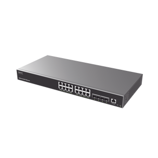 Switch Capa 3 PoE+ Administrable / 16 puertos 10/100/1000 Mbps + 4 Puertos SFP+ de 10 Gigabits / Hasta 240W / Compatible con GWN Cloud.