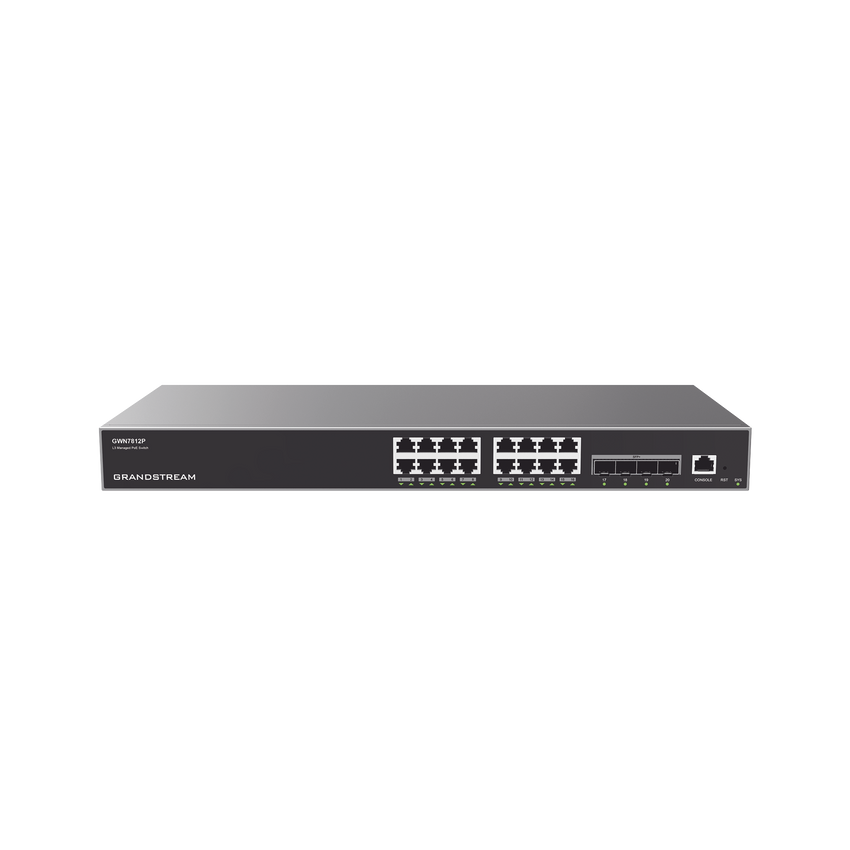 Switch Capa 3 PoE+ Administrable / 16 puertos 10/100/1000 Mbps + 4 Puertos SFP+ de 10 Gigabits / Hasta 240W / Compatible con GWN Cloud.