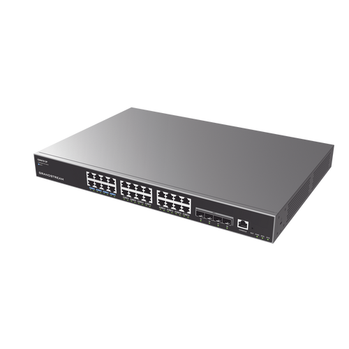 Switch Capa 3 PoE+ Administrable / 24 puertos 10/100/1000 Mbps + 4 Puertos SFP+ de 10 Gigabits / Hasta 360W / Compatible con GWN Cloud.