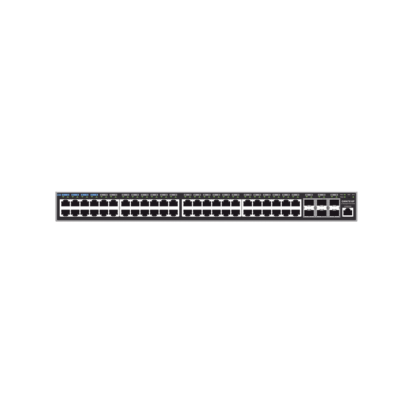 Switch Capa 3 PoE+ Administrable / 48 puertos 10/100/1000 Mbps + 6 Puertos SFP+ de 10 Gigabits / Hasta 740W / Compatible con GWN Cloud.