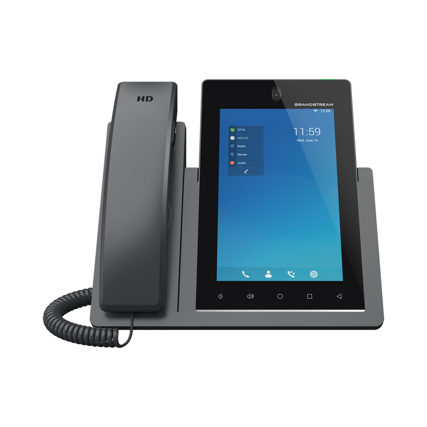 Teléfono IP Android 11, 16 líneas SIP con 16 cuentas, pantalla táctil  7", puertos Gigabit, Wi-Fi, Bluetooth, PoE, codec Opus, IPV4/IPV6 con gestión en la nube GDMS
