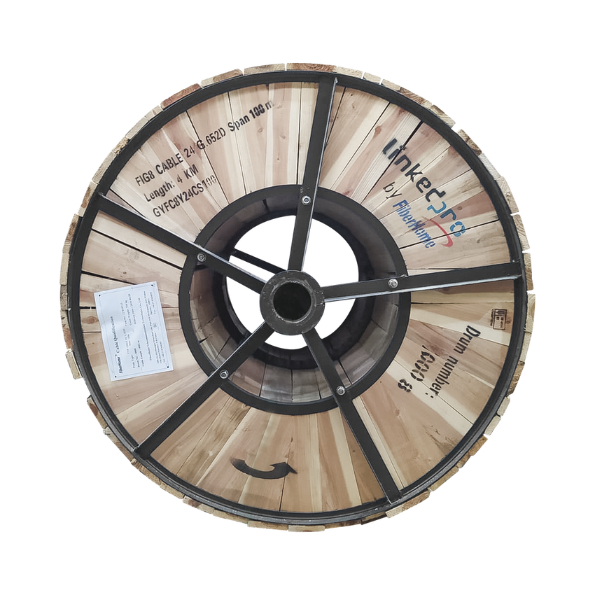 Carrete de 4 km de Fibra Óptica Aérea Figura 8 G.652D, Monomodo de 24 Hilos, Exterior, Span 100, Loose Tube