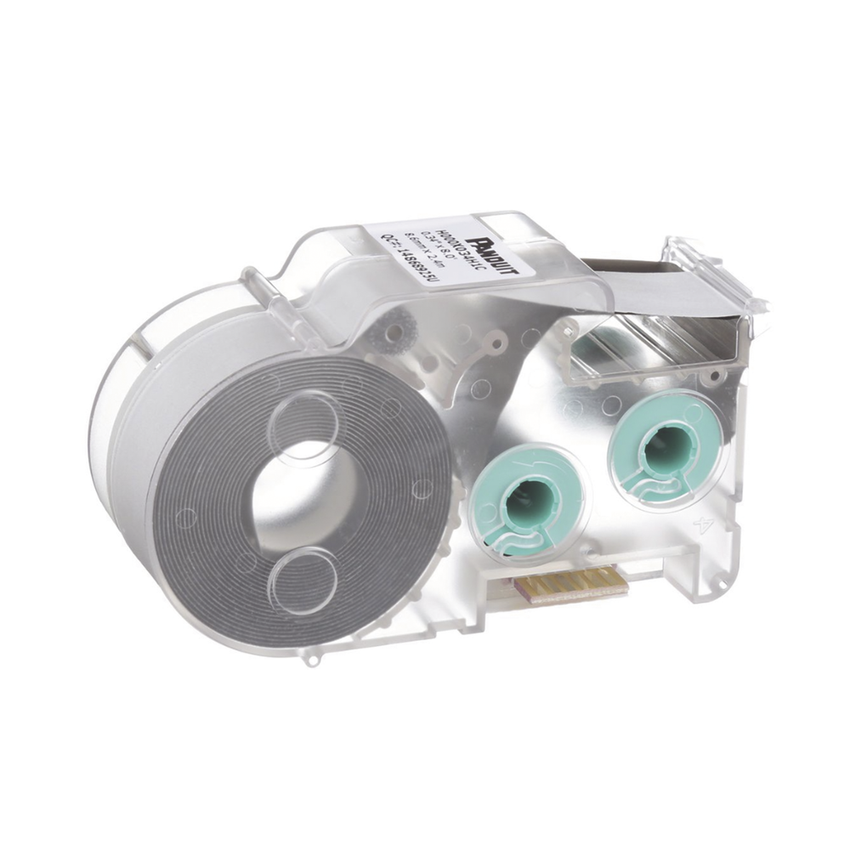 Casete de Etiquetas de Poliolefina de Cinta Continua, Tubo Termocontráctil, 8.6 mm de Ancho, 2.4 Metros (7.87 Pies) de Largo, Para Cables de 1.5 a 4.8 mm (18-12 AWG) de Diámetro, Color Blanco