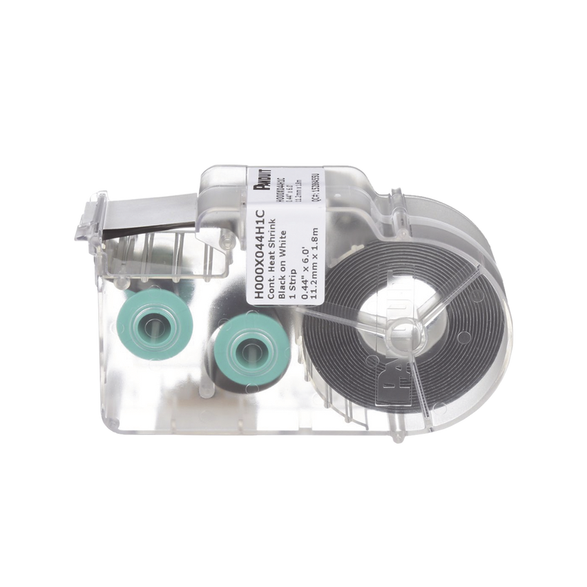Casete de Etiquetas de Poliolefina de Cinta Continua, Tubo Termocontráctil, 11.2 mm de Ancho, 2.4 Metros (7.87 Pies) de Largo, Para Cables de 2 a 6.4 mm (16-10 AWG) de Diámetro, Color Blanco