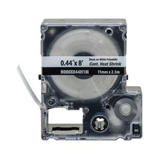 Casete de Etiquetas de Poliolefina de Cinta Continua, Tubo Termocontráctil, 11.2 mm (0.44 in) de Ancho y 2.4 m de largo, Para Cables de 2 a 6.4 mm (16-10 AWG) de Diámetro, Color Blanco