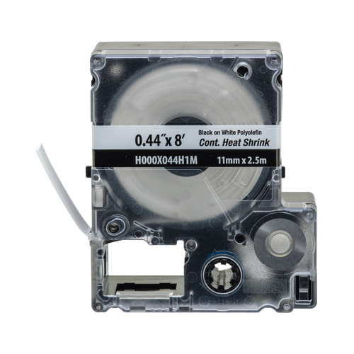 Casete de Etiquetas de Poliolefina de Cinta Continua, Tubo Termocontráctil, 11.2 mm (0.44 in) de Ancho y 2.4 m de largo, Para Cables de 2 a 6.4 mm (16-10 AWG) de Diámetro, Color Blanco