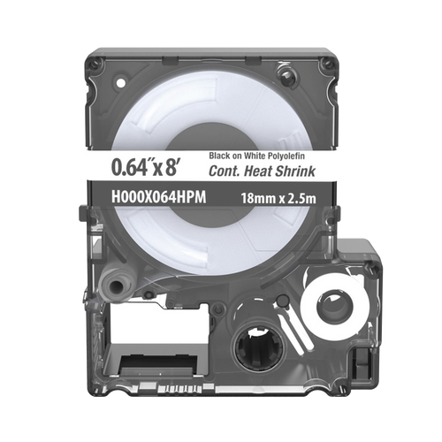 Casete de Etiquetas de Poliolefina de Cinta Continua, Tubo Termocontráctil, 16.3 mm (0.64") de Ancho y 2.4 m (8') de largo, Para Cables de 5.3 a 10.9 mm (8 - 2 AWG) de Diámetro, Color Blanco