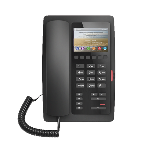 (H5 Color Negro) Teléfono IP Hotelero de gama alta, pantalla LCD de 3.5 pulgadas a color, 6 teclas programables para servicio rápido (Hotline), PoE
