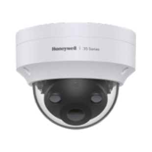 Domo IP 5 Megapíxeles / Lente 2.8 mm / 40 mts IR / Ultra Baja Iluminación /  NDAA / ONVIF / IP67 / IK10 / IA (Filtro de Humanos y Vehiculos) / Conteo de Personas / Merodeo / H.265 / PoE / Alarmas I/O / Serie 35 / Honeywell Security