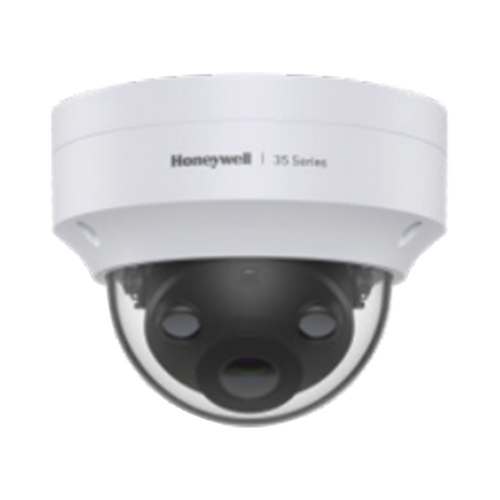 Domo IP 5 Megapíxeles / Lente 2.8 mm / 40 mts IR / Ultra Baja Iluminación /  NDAA / ONVIF / IP67 / IK10 / IA (Filtro de Humanos y Vehiculos) / Conteo de Personas / Merodeo / H.265 / PoE / Alarmas I/O / Serie 35 / Honeywell Security