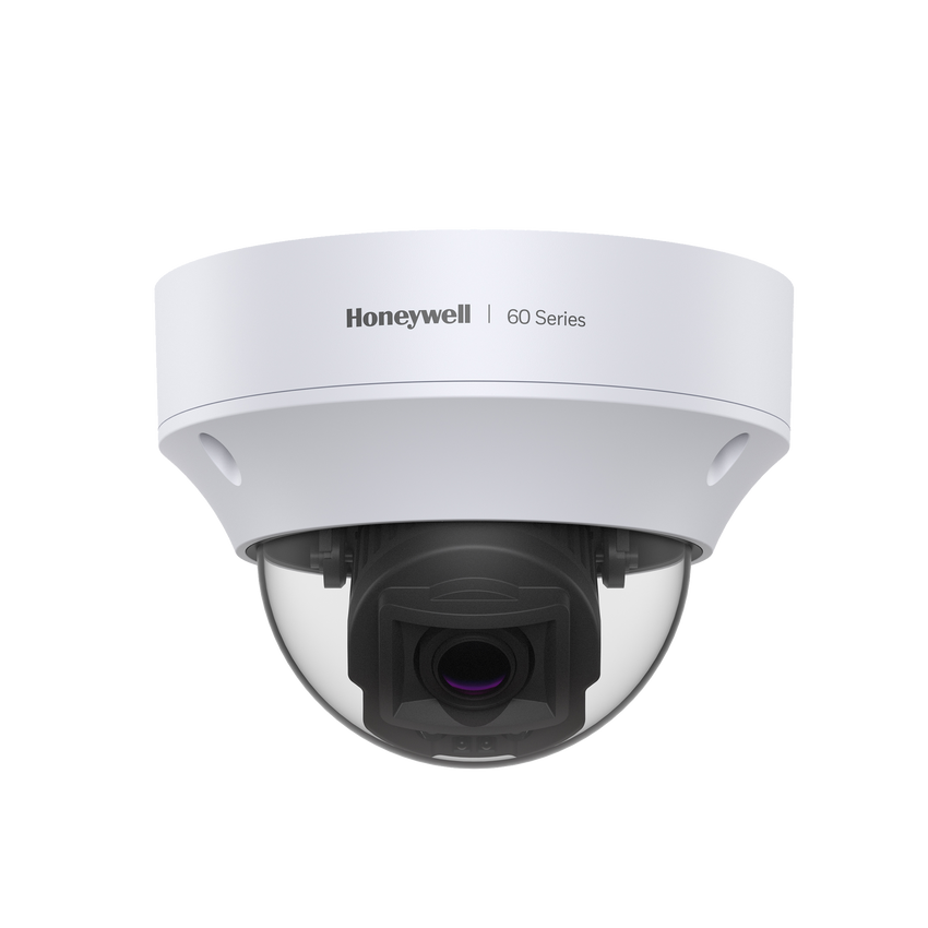 Domo IP 5 MP / Lente Mot. 2.7-13.5 mm / Exterior / 50 mts IR / H.265 / NDAA / ONVIF / IP67 / IK10 / Detección Sabotaje / Movimiento / Rostros / Intrusión / Merodeo / Objeto Abandonado / Alarmas y Audio I/O / PoE / Serie 60 Honeywell Security