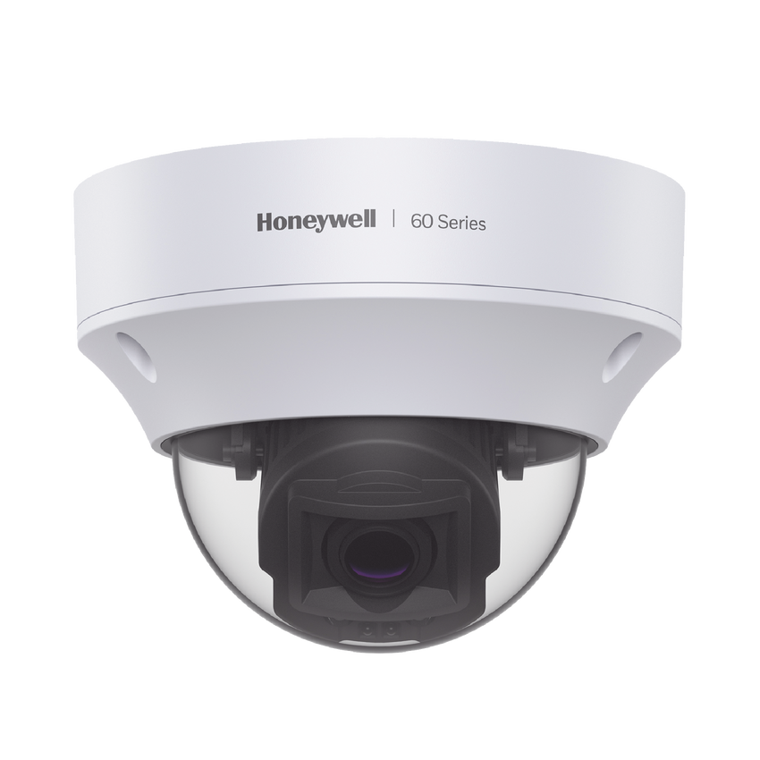 Domo IP 5 MP / Lente Mot. 7 a 22 mm / Exterior / 50 mts IR / H.265 / NDAA / ONVIF / IP67 / IK10 / Detección Sabotaje / Movimiento / Rostros / Intrusión / Merodeo / Objeto Abandonado / Alarmas y Audio I/O / PoE / Serie 60 / Honeywell Security