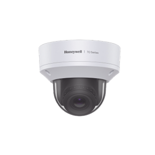 Domo IP 8 MP / Lente Mot. 3.6  a 11 mm / H.265 / NDAA / ONVIF / IK10 / WDR 130 dB / IA Avanzado Detección Sabotaje / Movimiento / Rostros / Intrusión / Merodeo / Objeto Abandonado / Alarma y Audio I/O / PoE / Serie 70 / Honeywell Security