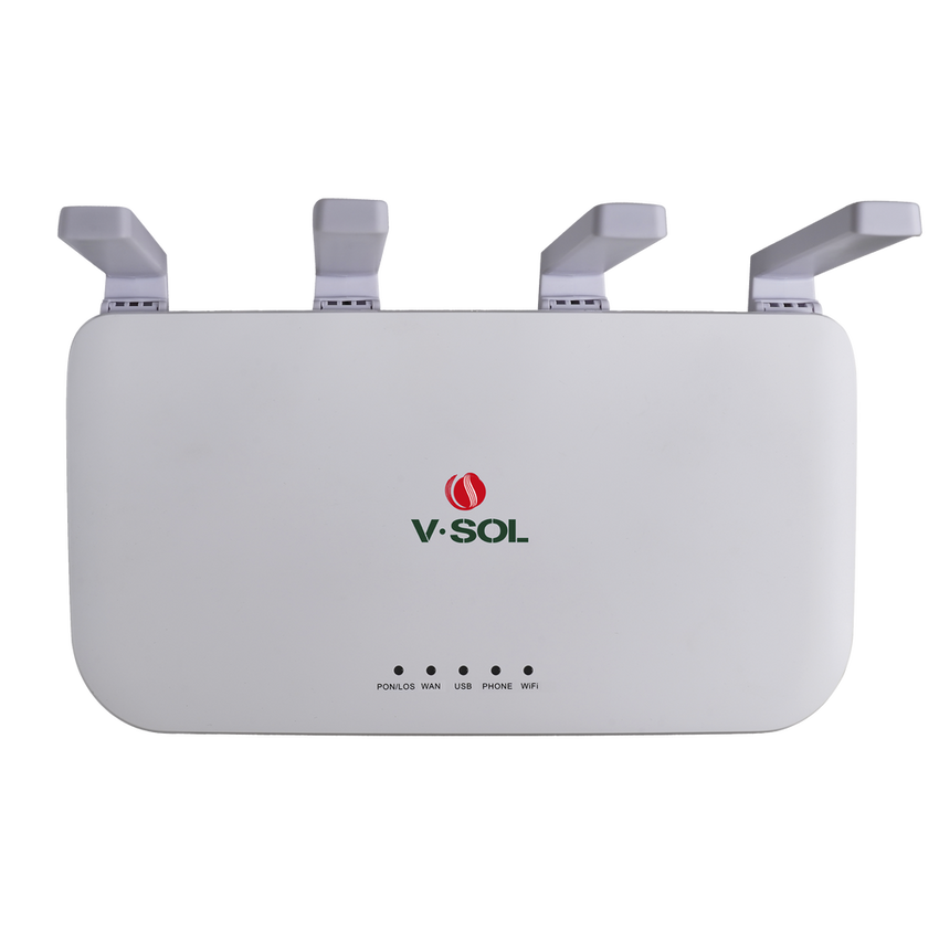 ONU XGSPON / Wi-Fi 6 / 1 Puerto RJ45 2.5 Gbps / 3 Puertos RJ45 1 Gbps / 1 FXS / 1 Puerto USB /