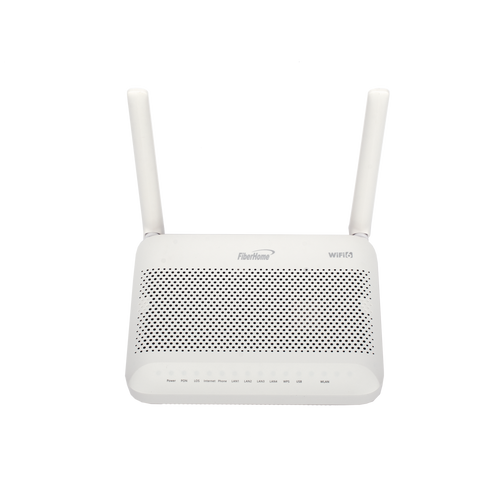 ONU GPON WiFi 6, (2.4/5 GHz), 2 Antenas de 5 dBi, Compatible con OLT de Terceros, 4 puertos Gigabit + 1 POTS + 2 USB, conector SC/UPC