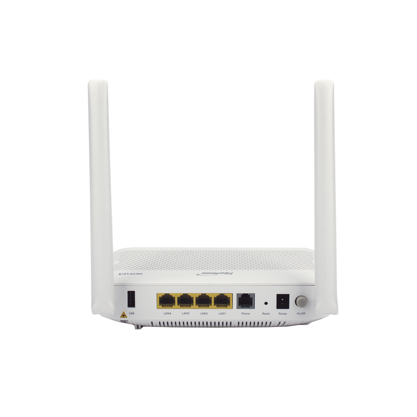 ONU GPON WiFi 6, (2.4/5 GHz), 2 Antenas de 5 dBi, Compatible con OLT de Terceros, 4 puertos Gigabit + 1 POTS + 2 USB, conector SC/UPC