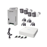 Kit HiLook Audio Bidireccional TurboHD 1080p / DVR 4 Canales / 4 Cámaras Bala (Exterior) con Bocina y Micrófono Integrado / 1 Fuente de Poder / Accesorios