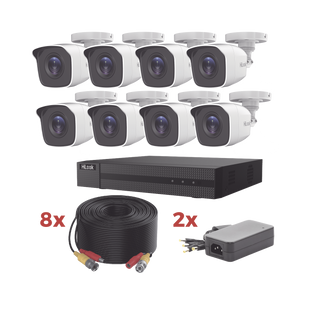 Kit TurboHD / DVR 8 Canales 1080p Lite / 8 Cámaras bala 1080p metalicas / 8 cables de 20 metros / 2 fuentes de 4 canales