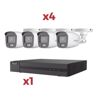 [Kit] DVR 4 Canales TurboHD + 1 Canal IP / 2 Megapixel (1080pLite) / AcuSense Lite / Audio por coaxitron / 1 Bahia de disco duro / 4 Cámaras 2 Megapixel tipo Bala / ColorVu Lite + Microfono Integrado