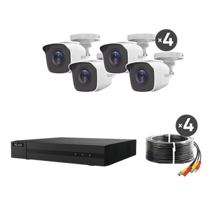 KIT TurboHD 1080p / DVR 4 canales / 4 Cámaras Bala de Metal / H.265+ / 1 Fuente de Poder Profesional / Accesorios de Instalación