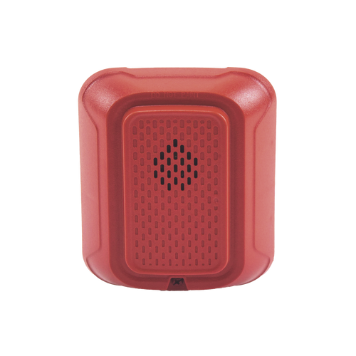 Sirena para Montaje en Pared, 12 a 24 Vcc, Color Rojo, Nuevo Diseño Moderno y Elegante y Menor Consumo de Corriente