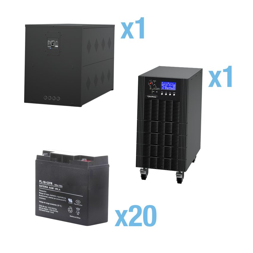 UPS Trifásico de 10 kVA/10 kW, Topología Online Doble Conversión, Voltaje de 208/220 Vca de L-L, Respaldo de 5 Minutos al 100% de Carga, Incluye Módulo y Banco de Baterías