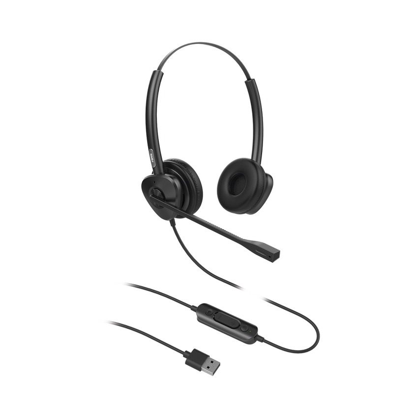 Diadema binaudal (duo) con tecnología antishock para teléfonos IP FANVIL USB con micrófono de cancelación de ruido, larga durabilidad
