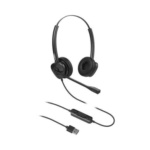Diadema binaudal (duo) con tecnología antishock para teléfonos IP FANVIL USB con micrófono de cancelación de ruido, larga durabilidad